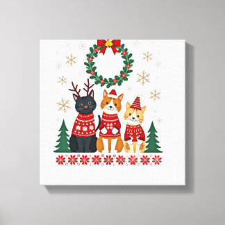 Tre roliga katt jul katt ful jultröja mig canvastryck