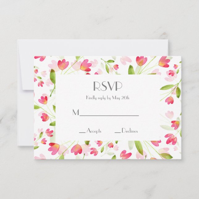 Tre Rosa av vattenfärgsblommor Mönster OSA Kort (Framsida)