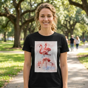 Tre rosa flamingos i akvarell konsttryck t shirt