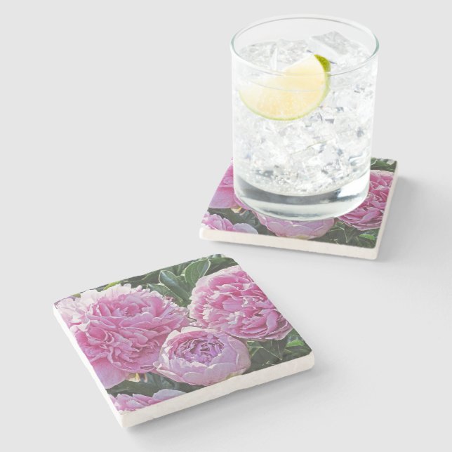 "TRE ROSA PEONIES" STONE UNDERLÄGGS UNDERLÄGG STEN (Sidan)