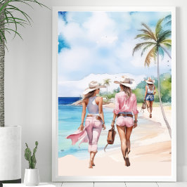 Tre Rosa Tropiska ön Kust Cowgirl Poster