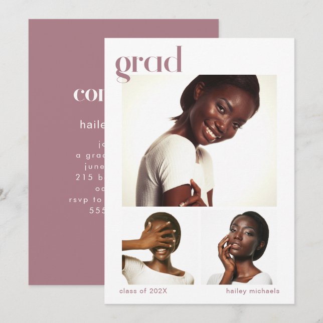 Tre Rosor för fotokollage Studentfest Inbjudningar (Fram/baksida)