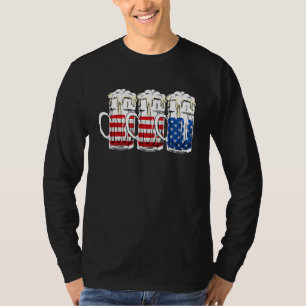 Tre Rött vitt blått ölglas USA flagga 4:e av T Shirt