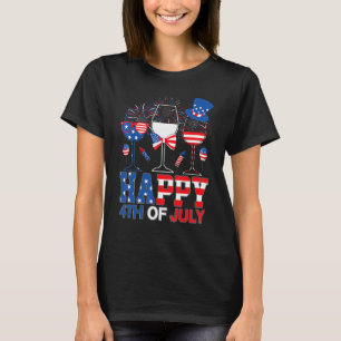 Tre Rött vitt blått Vin-glasögon USA flagga 4:e av T Shirt