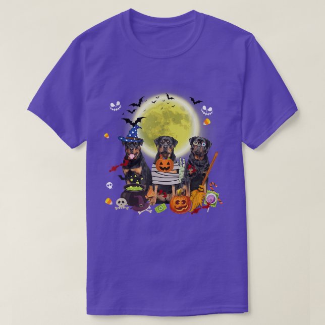 Tre Rottweiler Hundar Witch Scary Mummy Halloween T Shirt (Design framsida)