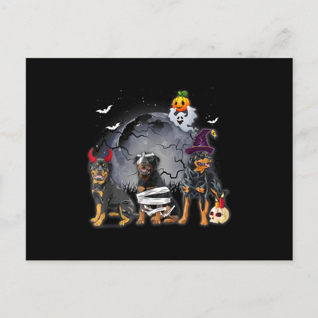 Tre Rottweilers satan Witch Mummy Halloween-kostna Helg Vykort (Framsida)