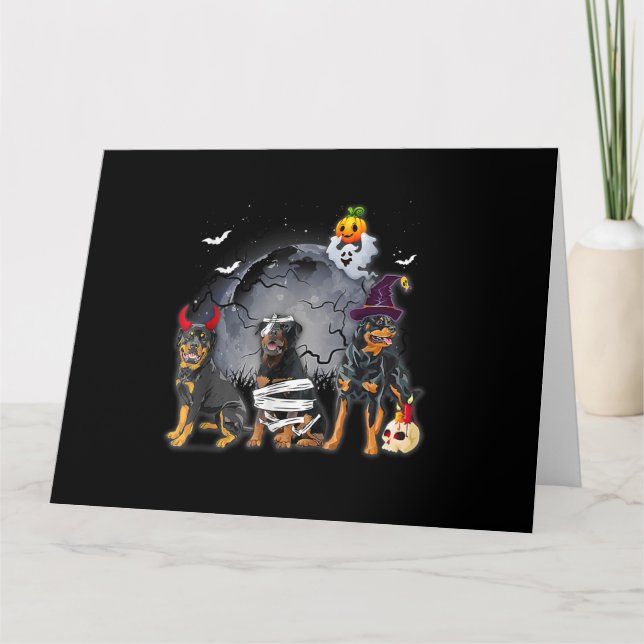 Tre Rottweilers satan Witch Mummy Halloween-kostna Kort (Framsida)