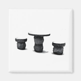 Tre runda stenbänkar Snö Foto magnet