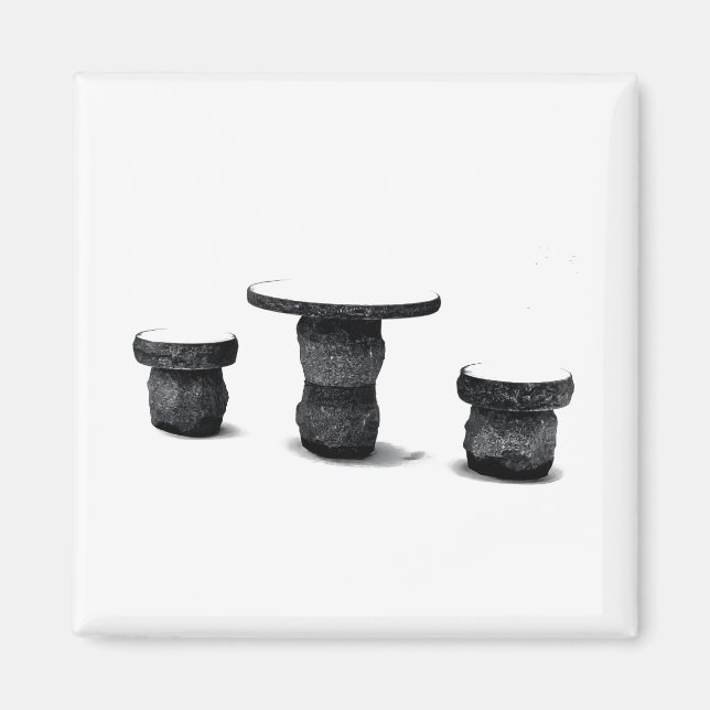 Tre runda stenbänkar Snö Foto magnet (Framsidan)