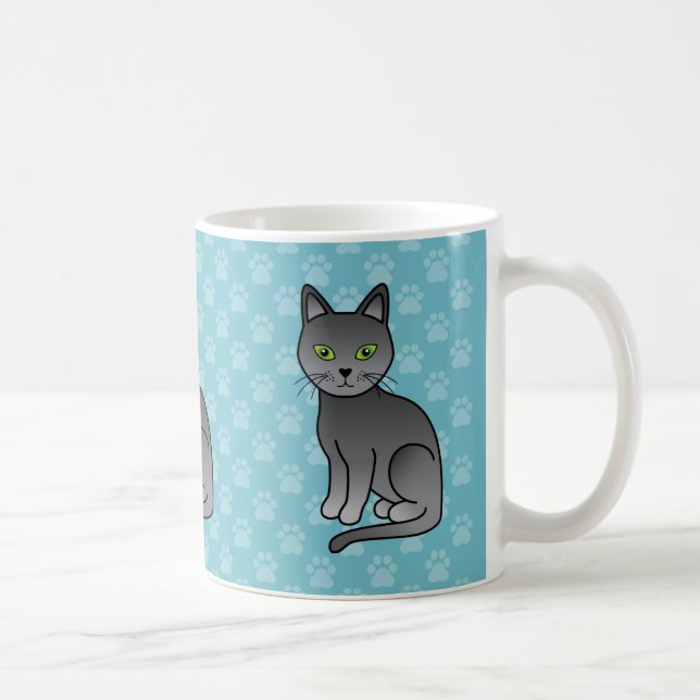 Tre ryska blå katter på blå färg kaffemugg (Höger)
