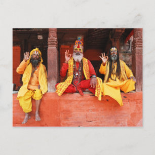 Tre Saddhus Sitta om Vishnu Temple Nepal Vykort