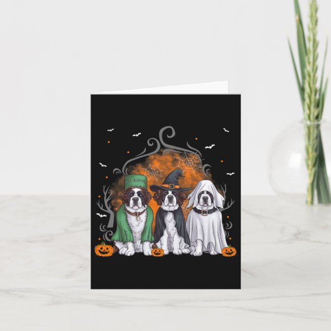 Tre Saint Bernard St. Bernard Hund Halloween Ghos Kort (Framsida)
