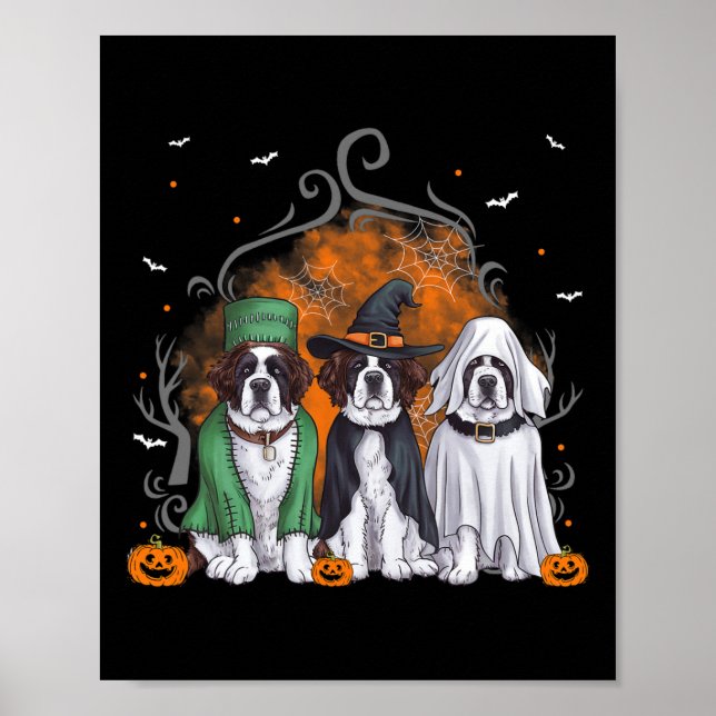 Tre Saint Bernard St. Bernard Hund Halloween Ghos Poster (Framsidan)