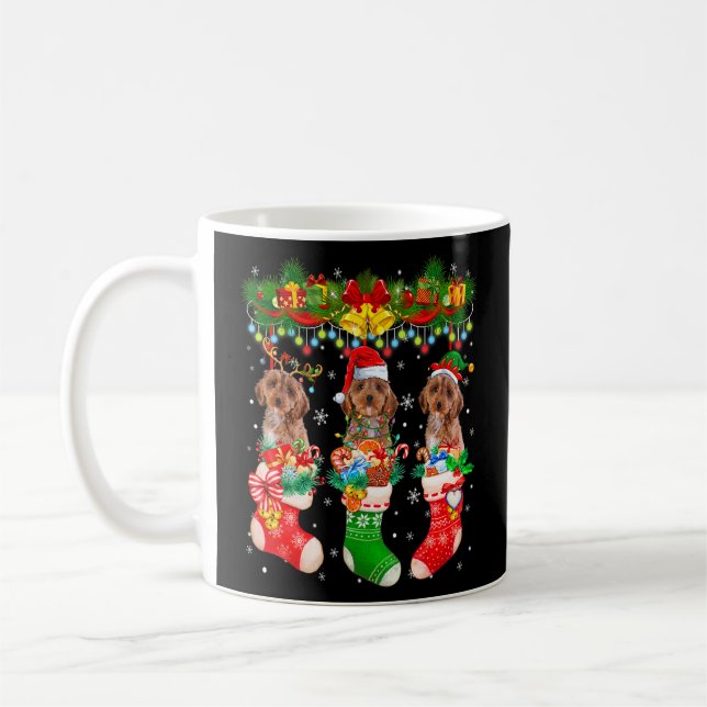 Tre Santa Reindeer Elf Cockapoo Hundar i Christma Kaffemugg (Vänster)