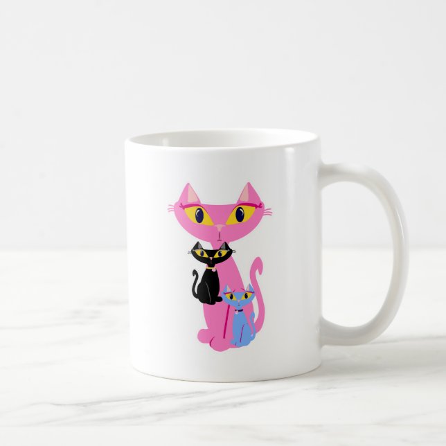 Tre sassy Retro Cats Cute Illustration Kaffemugg (Höger)
