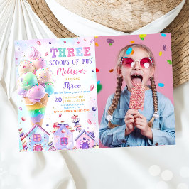 Tre Scoops of Roligt Ice Cream Birthday Photo Inbjudningar