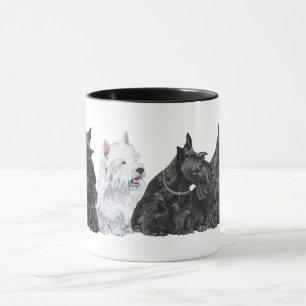 Tre Scotties & en Westie Mugg