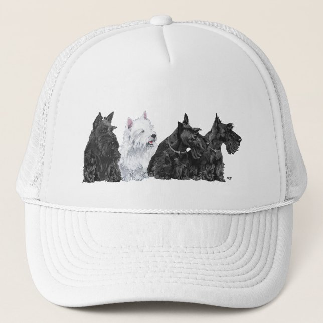 Tre Scotties & en Westie Truckerkeps (Framsida)