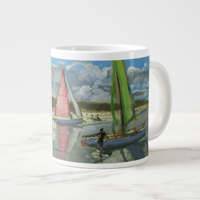Tre segelbåtar Bray Dunes Frankrike Jumbo Mugg (Framsida höger)