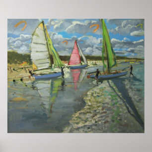 Tre segelbåtar Bray Dunes Frankrike Poster