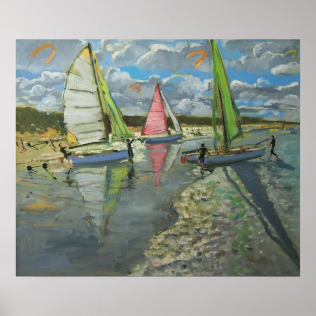 Tre segelbåtar Bray Dunes Frankrike Poster (Framsidan)
