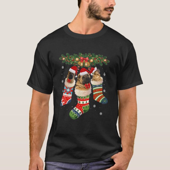 Tre Shar Pei i Sock-jultomten X-Mas-Hund T Shirt (Framsida)