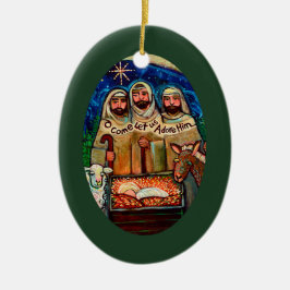 Tre Shepherds, O Kom, låt oss ta hand om honom. Julgransprydnad Keramik