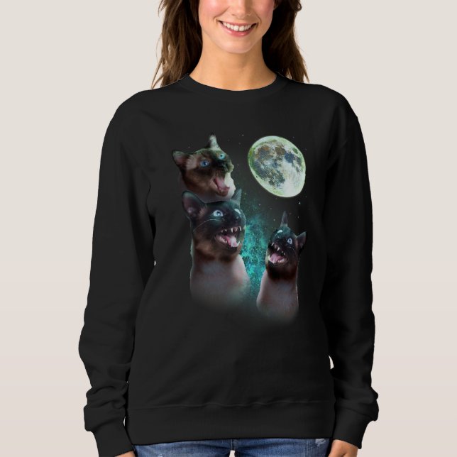 Tre siamesiska katter Howl vid Måne Funny Hallowee T Shirt (Framsida)