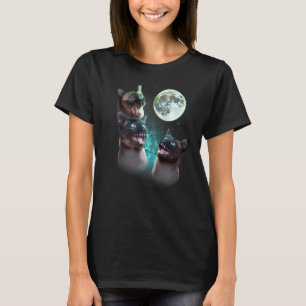 Tre siamesiska katter Howl vid Måne Funny Hallowee T Shirt