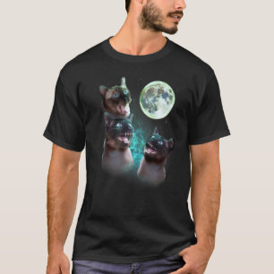Tre siamesiska katter Howl vid Måne Funny Hallowee T Shirt
