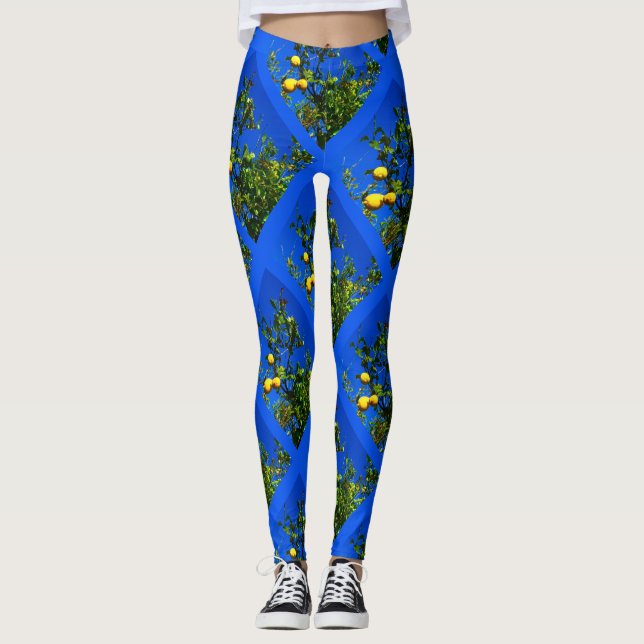 Tre Sicilian citrondamasker Leggings (Framsida)