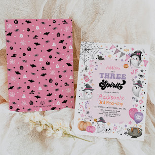 Tre sinnen Girl Halloween Ghost 3rd Birthday Inbjudningar