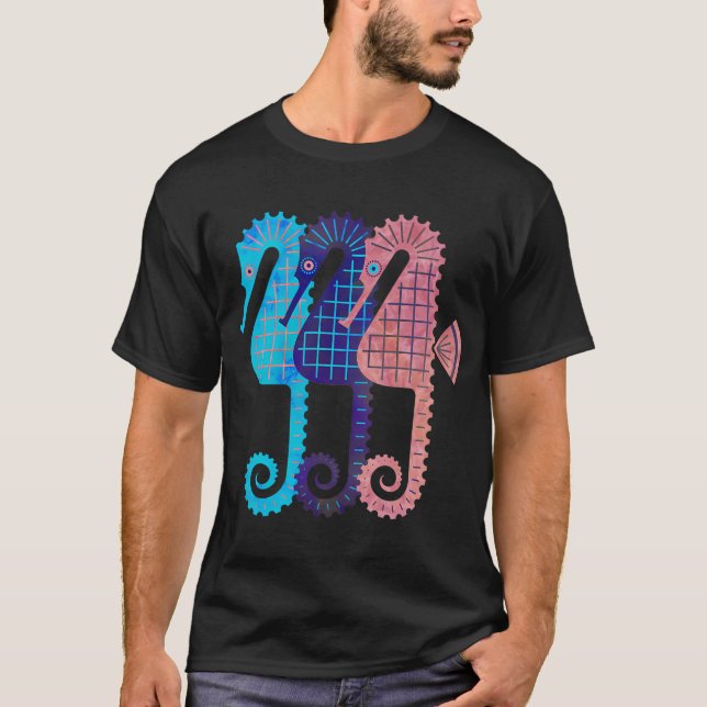Tre sjöhästar i olika färger t shirt (Framsida)
