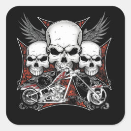 Tre skal med Red Chopper Motorcycle Square Fyrkantigt Klistermärke