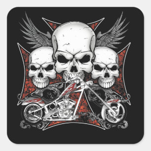 Tre skal med Red Chopper-motorcykel Fyrkantigt Klistermärke