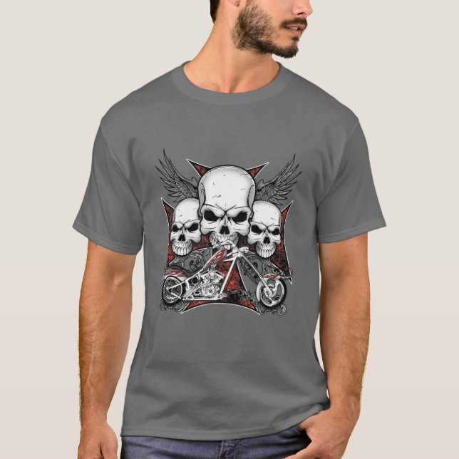 Tre skal med Red Chopper-motorcykel T-Shirt (Framsida)