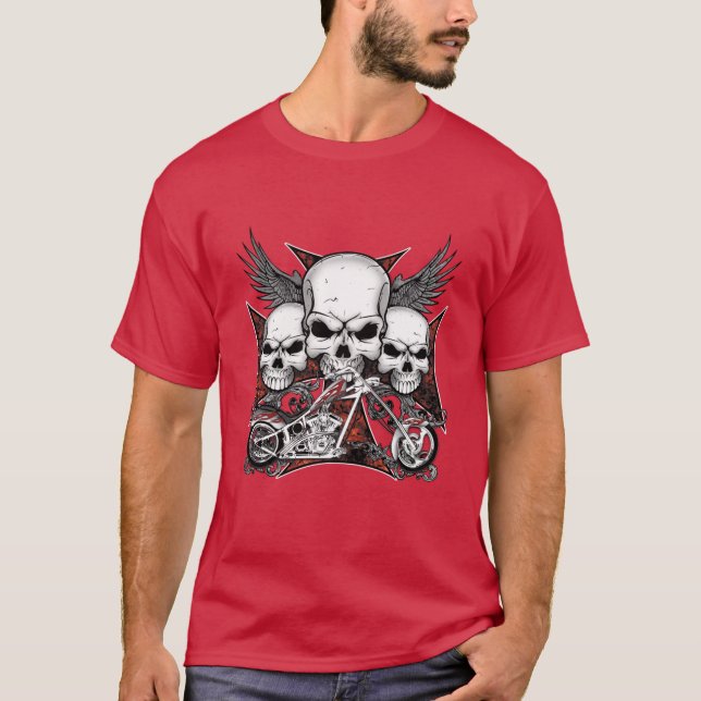 Tre skal med Red Chopper-motorcykel T-Shirt (Framsida)