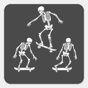 Tre skal Skeleton Halloween Skateboard Fyrkantigt Klistermärke