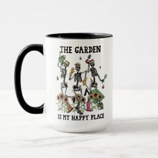 Tre Skeletons som dansar Garden är min Lycklig Stä Mugg