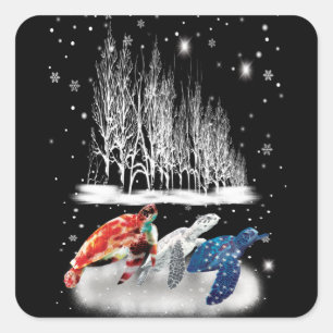 Tre sköldpaddsamerikanska T-Shirt Snowflake-jul Fyrkantigt Klistermärke