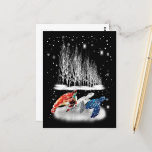 Tre sköldpaddsamerikanska T-Shirt Snowflake-jul Vykort