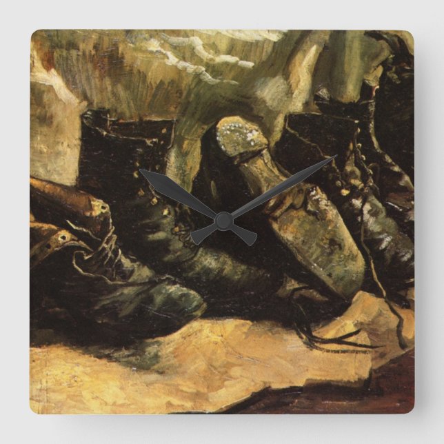 Tre skor av Vincent van Gogh Fyrkantig Klocka (Framsida)