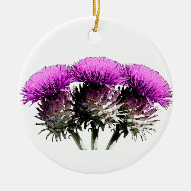 Tre skotska Thistles Julgransprydnad Keramik (Framsidan)