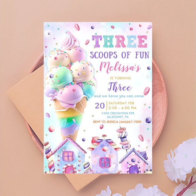 Tre skottar av Roligt Ice Cream Birthday-inbjudan Inbjudningar (Skapare uppladdad)