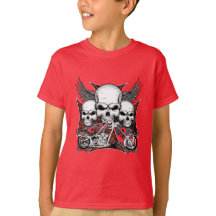 Tre Skull med Red Chopper Motorcycle Boy T-Shi