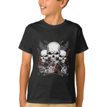 Tre Skull med Red Chopper Motorcycle Boy