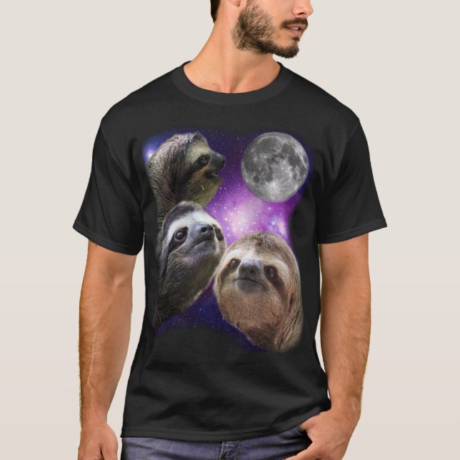 Tre Sloths som tjuter på månenågot liknandevarger T Shirt (Framsida)