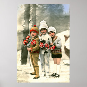 Tre små barn i Fransken vintage Poster