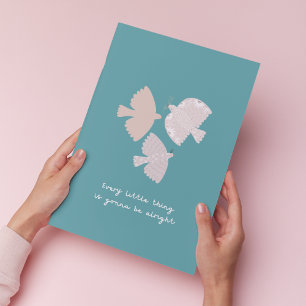 Tre små fågelbilder Sång Teal Bedroom Art Skriv ut Poster