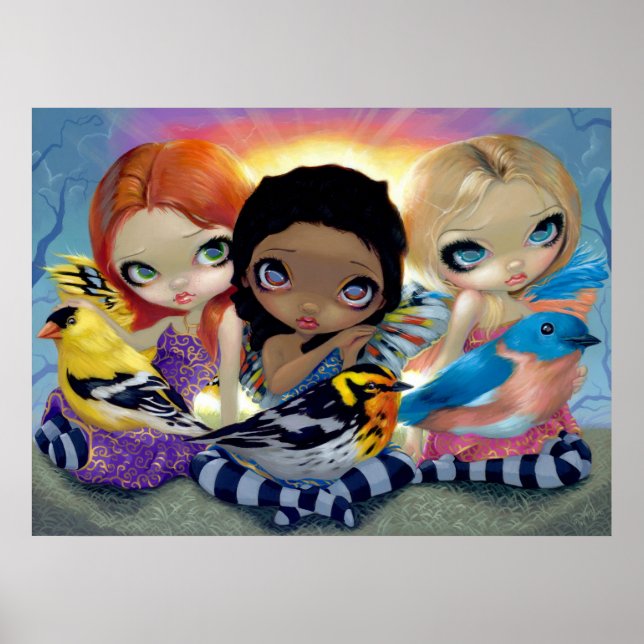 Tre små fåglar ART PRINT Fairy Fairy big ögon Poster (Framsidan)